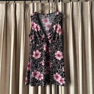 Susan Lawrence Black Floral Sleeveless Tunic with Pink Flowers